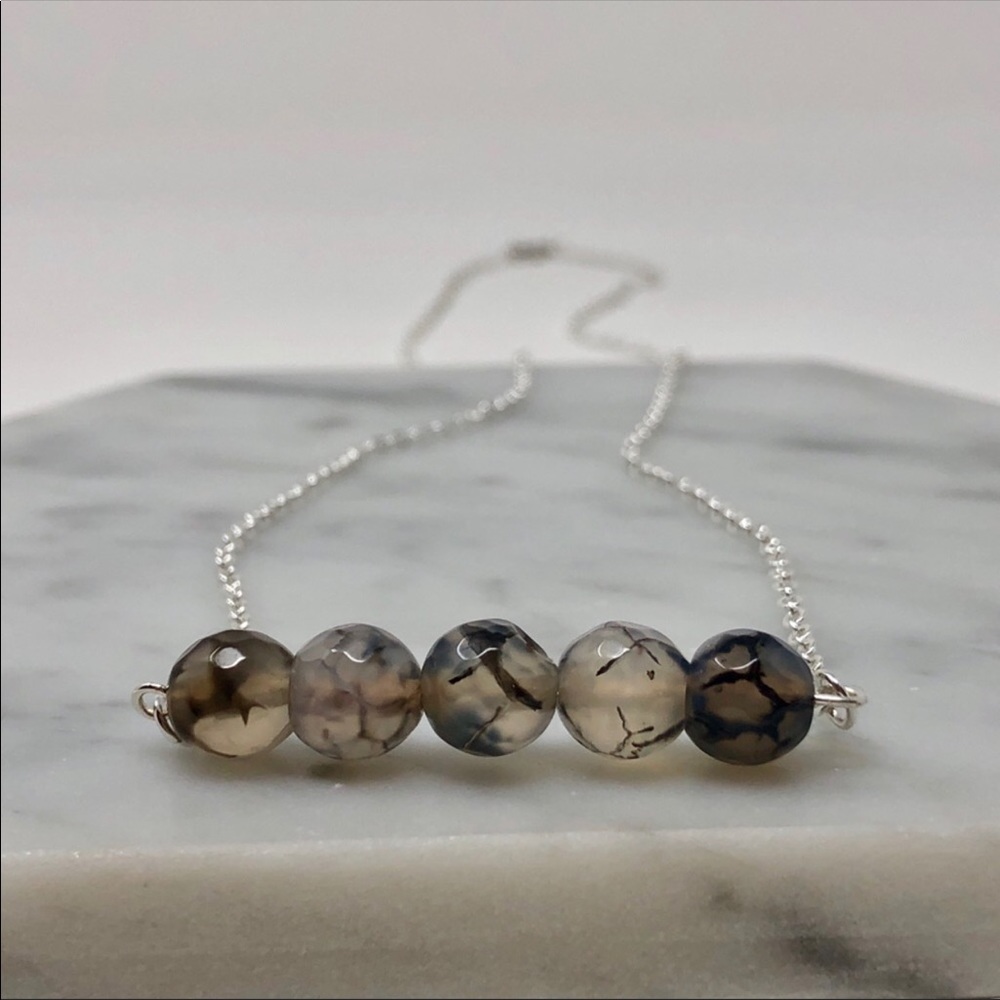 TODAY ONLY Black Fire Agate Quartz Silver Necklace
